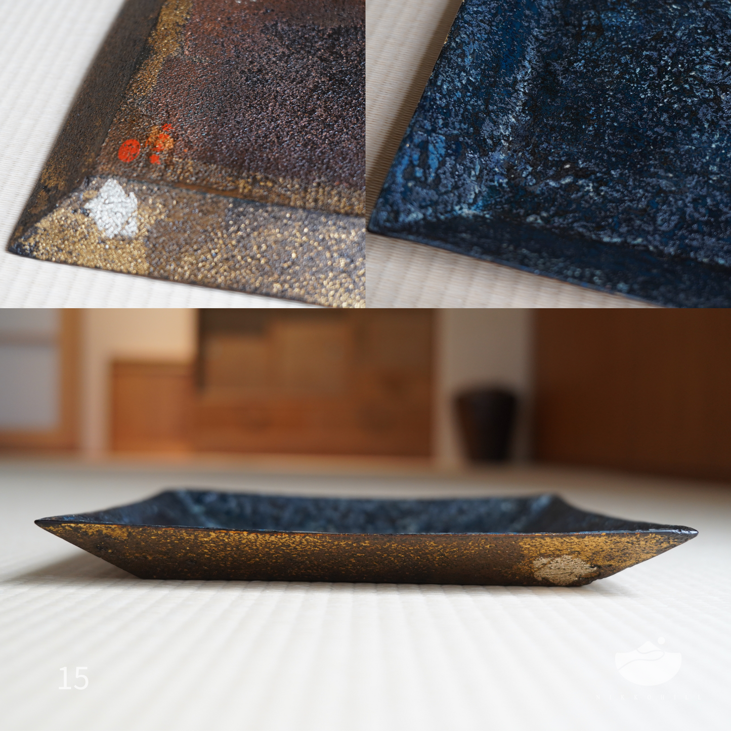 Nikko Hill Lacquer Tea Tray(Deep Blue with Black and Gold Base)