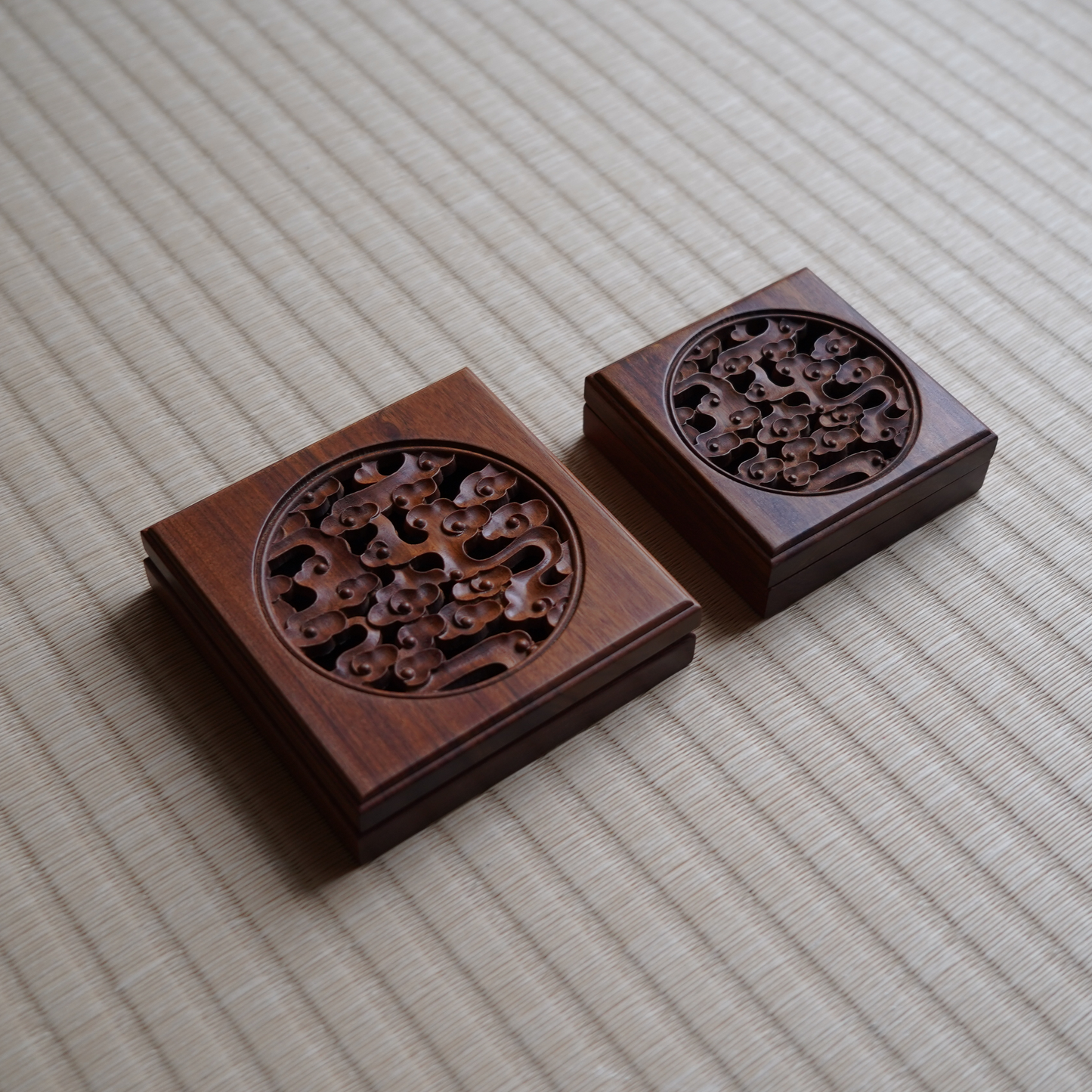 Solid Hongmu Wood Square Tray with Auspicious Cloud Design