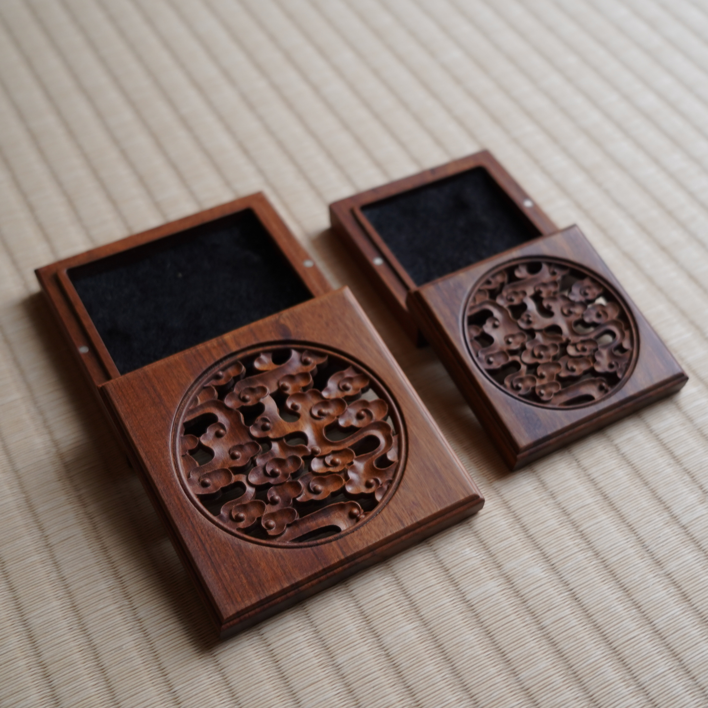 Solid Hongmu Wood Square Tray with Auspicious Cloud Design