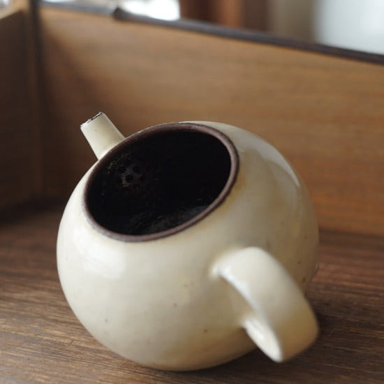 Round-shaped Ceramic White Powder Glaze Teapot