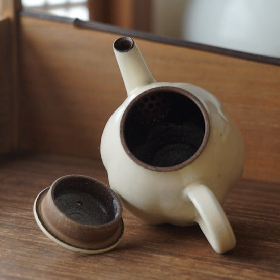 Diamond-pattern Ceramic Teapot with White Powder Glaze(Slim Style)