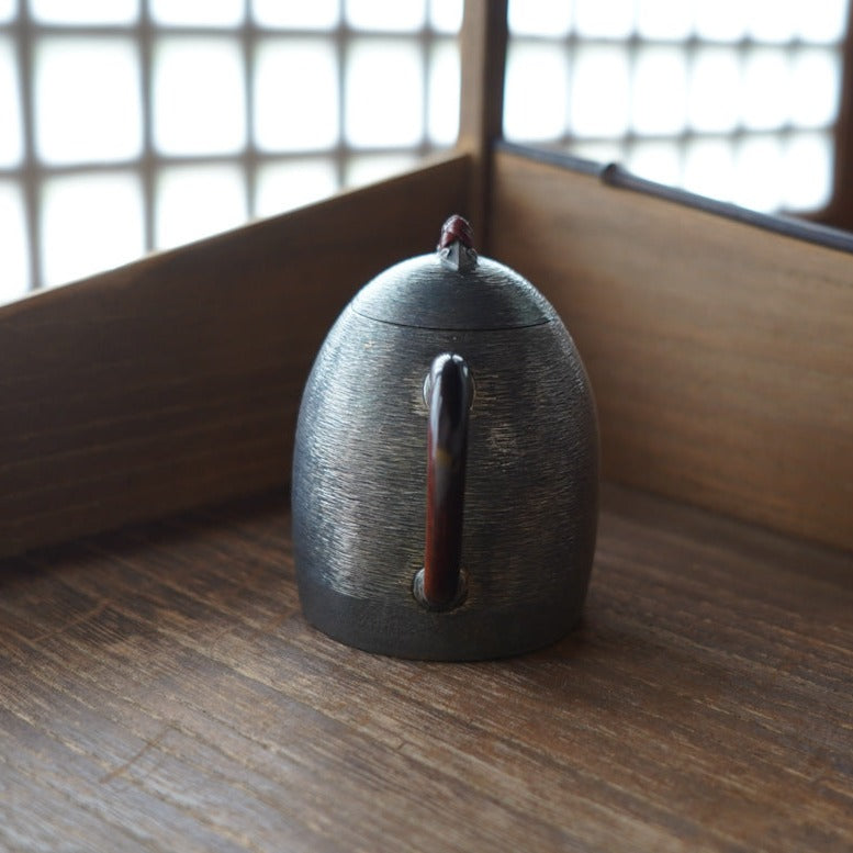 Silver Teapot with Horizontal Striped Conical Wooden Handle