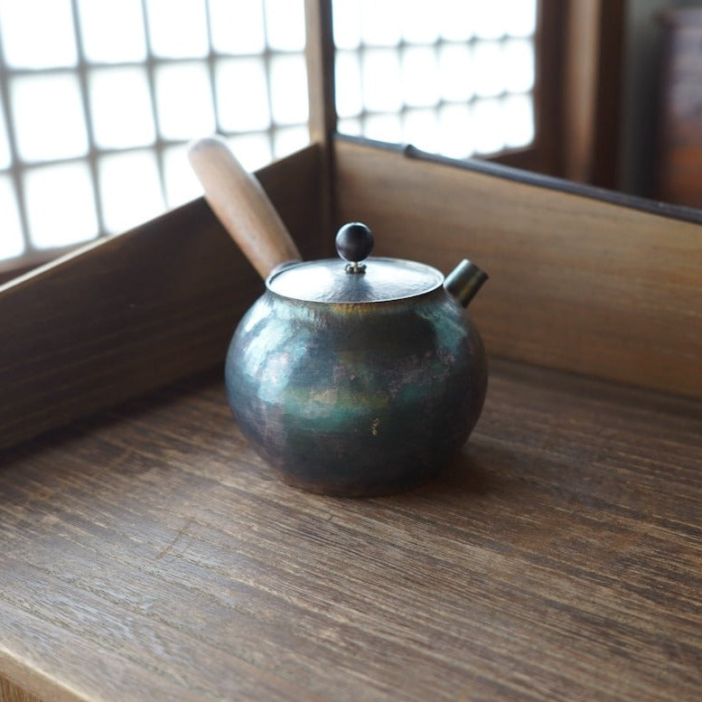 純手工花梨木直柄圓滿型銀壺