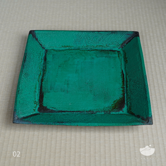 日光山方茶盤(亮綠&灰色底面)
