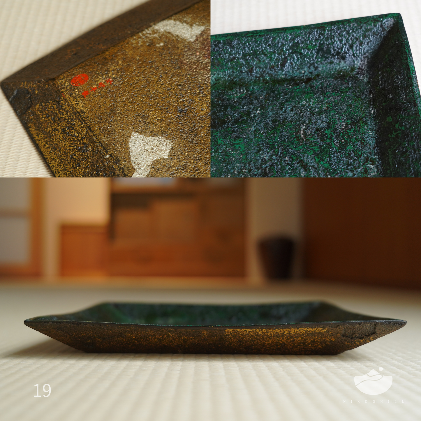 Nikko Hill Lacquer Tea Tray(Dark Green with Black and Gold Base)