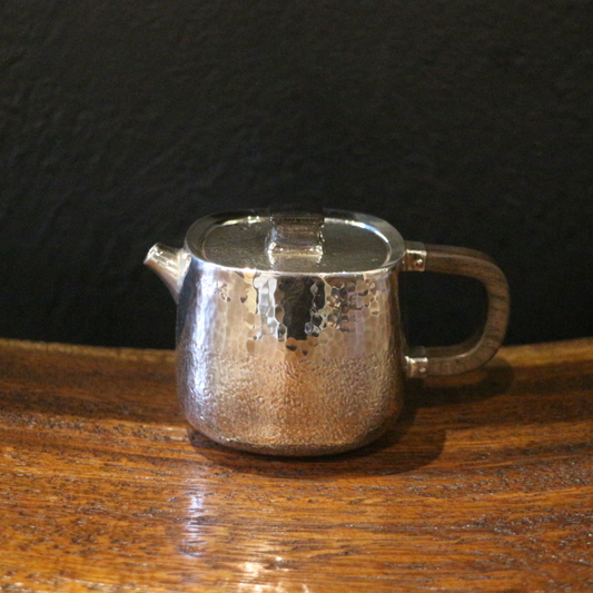 Silver handle pot (square chamfered type/mallet pattern glazed/ebony buttons/wooden handle)