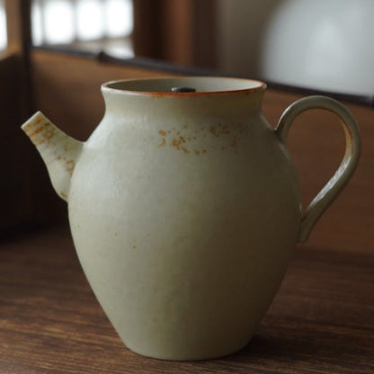 Blue-Green Glazed Ceramic Teapot with Black Lid