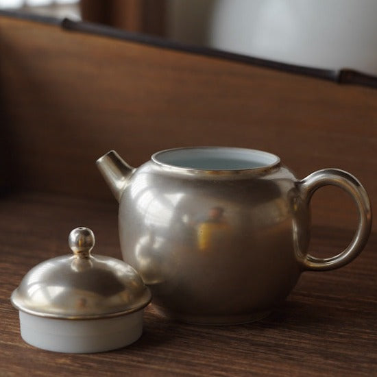 Bright Silver Ceramic Glaze Teapot