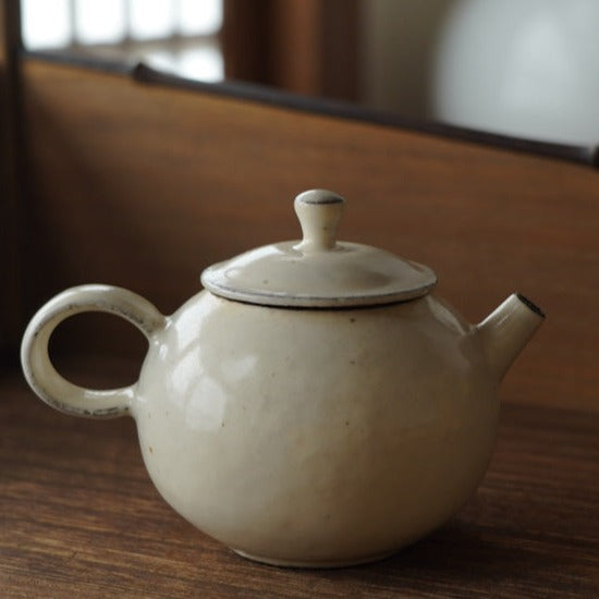 Round-shaped Ceramic White Powder Glaze Teapot