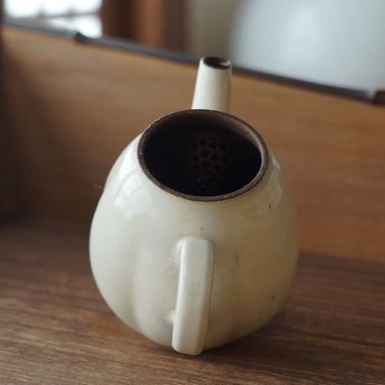 Diamond-pattern Ceramic Teapot with White Powder Glaze(Slim Style)