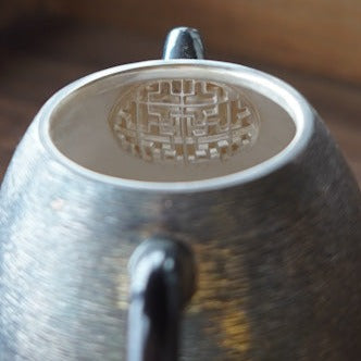 Silver Teapot with Horizontal Striped Conical Wooden Handle