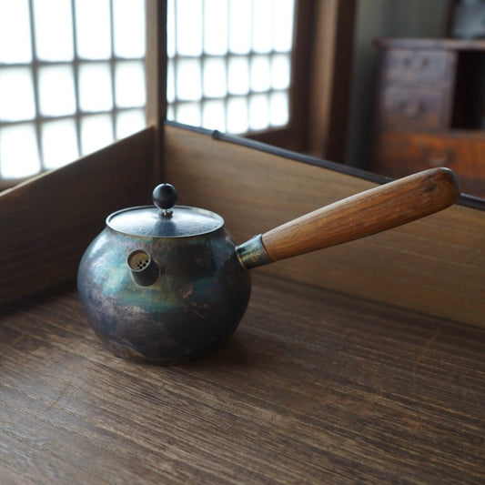 Handcrafted Silver Teapot with Solid Rosewood Straight Handle