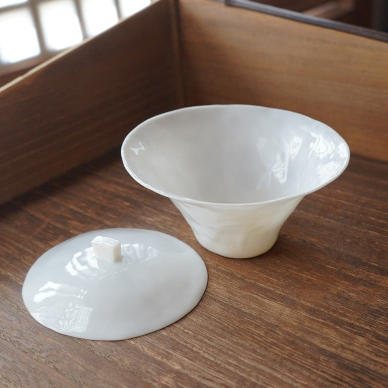 White Porcelain Ultra-thin Body Gongfu Covered Bowl
