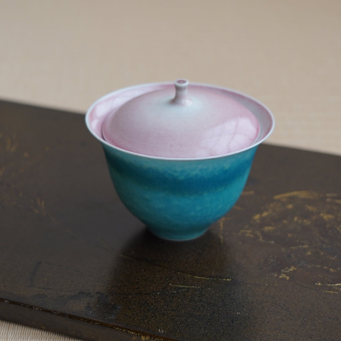 高溫還原燒藍釉粉陶瓷蓋碗