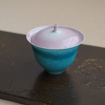 高溫還原燒藍釉粉陶瓷蓋碗